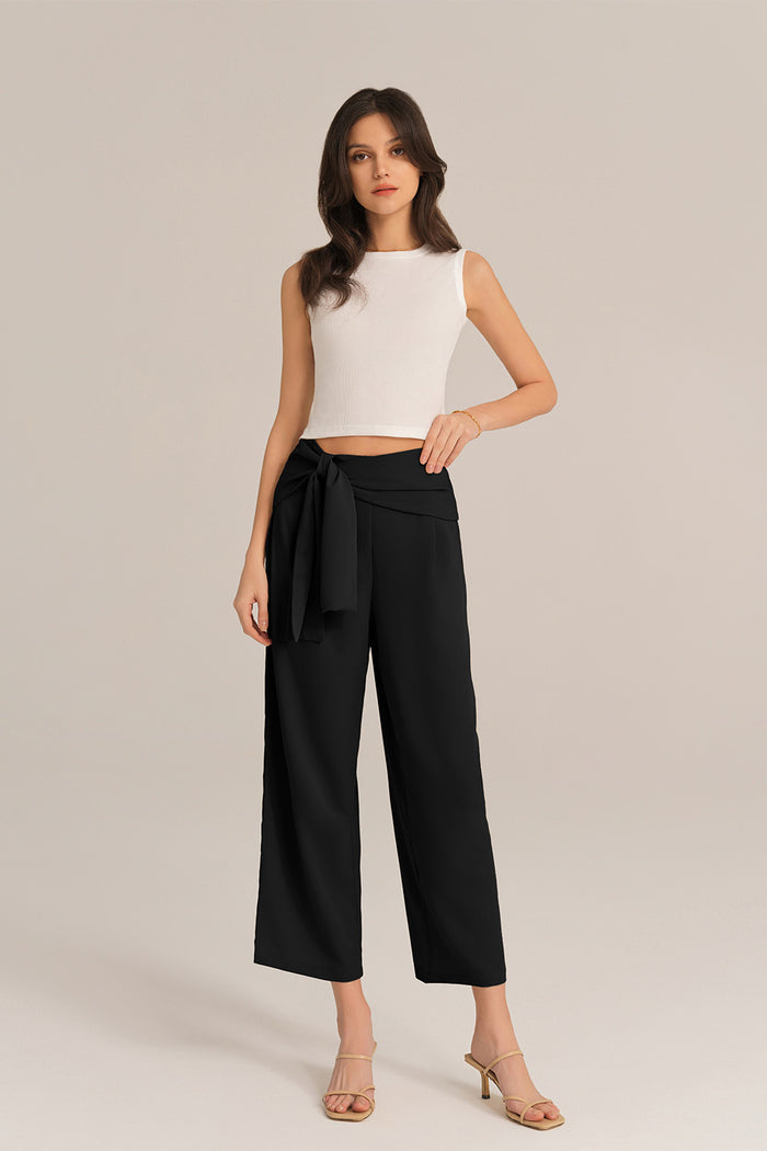 Grace Karin Straight-Legged OL Elastic Waist Ankle Length Pants - Black