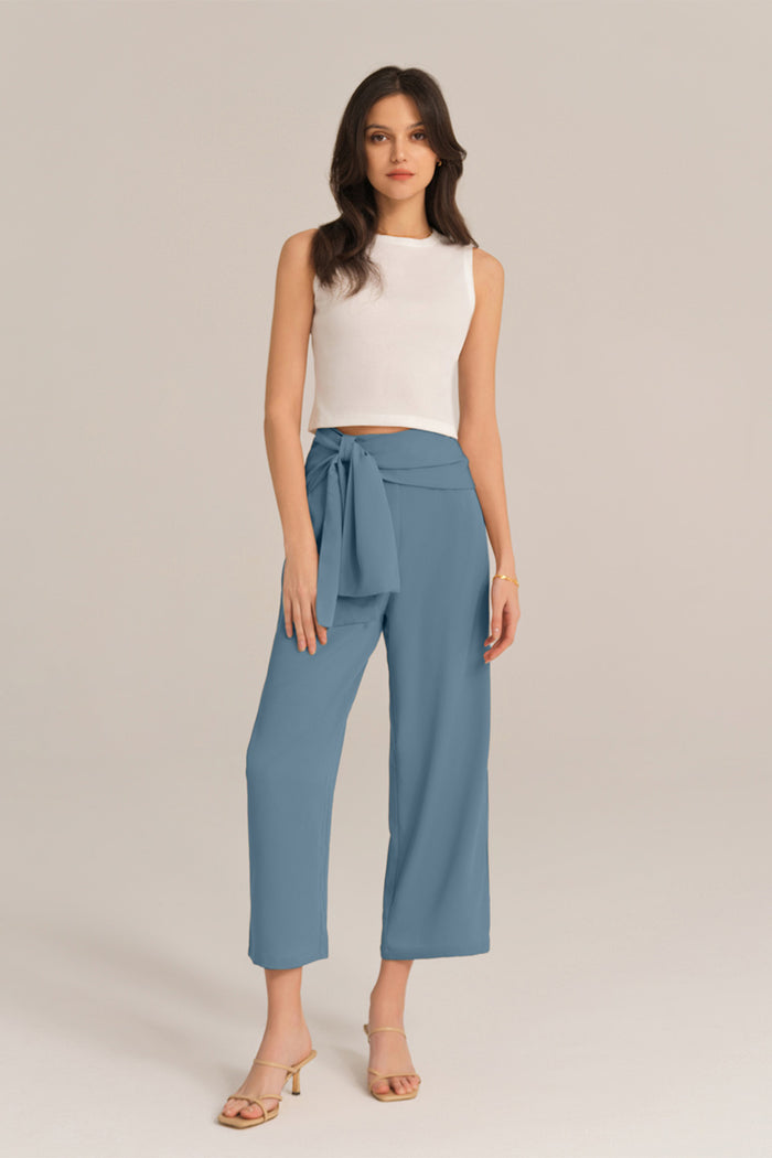 Grace Karin Straight-Legged OL Elastic Waist Ankle Length Pants - Blue