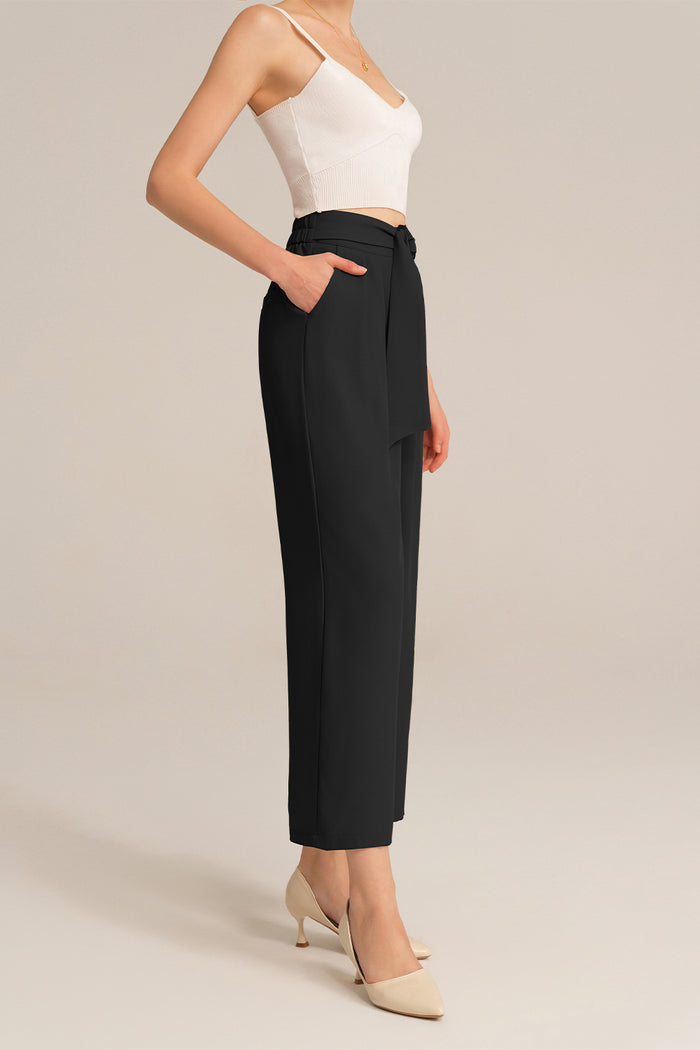 Grace Karin Straight-Legged OL Stretchy Waist Cropped Pants - Black