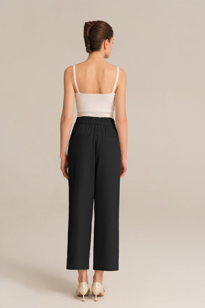 Grace Karin Straight-Legged OL Stretchy Waist Cropped Pants - Black