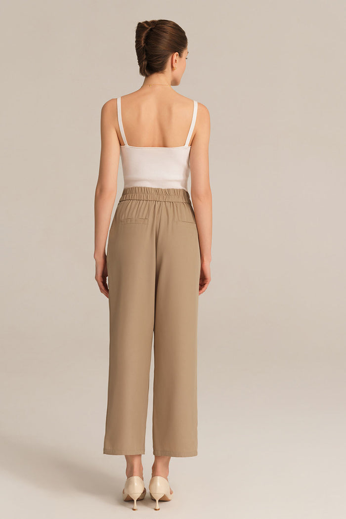 Grace Karin Straight-Legged OL Stretchy Waist Cropped Pants - Brown