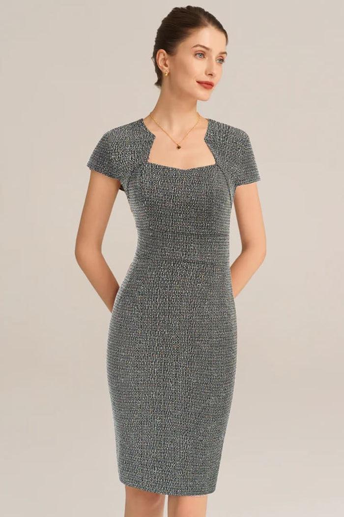 grace karin Vintage Tweed Defined Waist Hips-Wrapped Dress - Gray