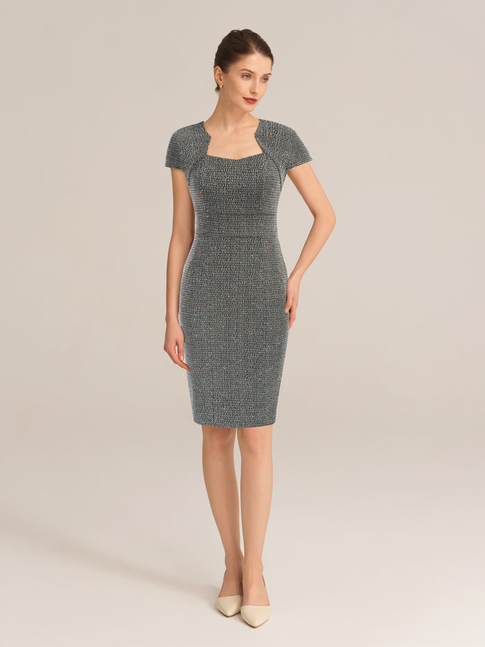 Grace Karin Vintage Tweed Defined Waist Hips-Wrapped Dress - Gray