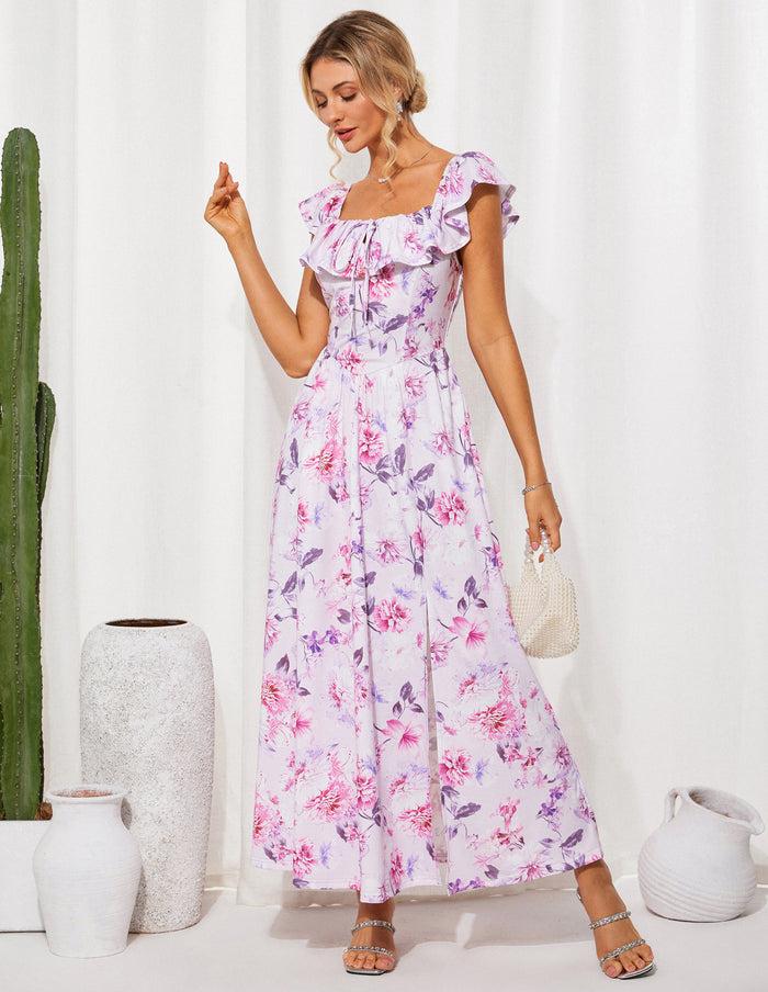 Grace Karin Women's Elastic Waist Off Shoulder Ruffle Maxi Dress