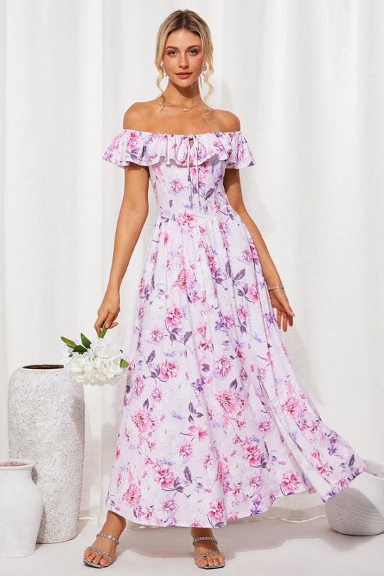 grace karin Women's Elastic Waist Off Shoulder Ruffle Maxi Dress