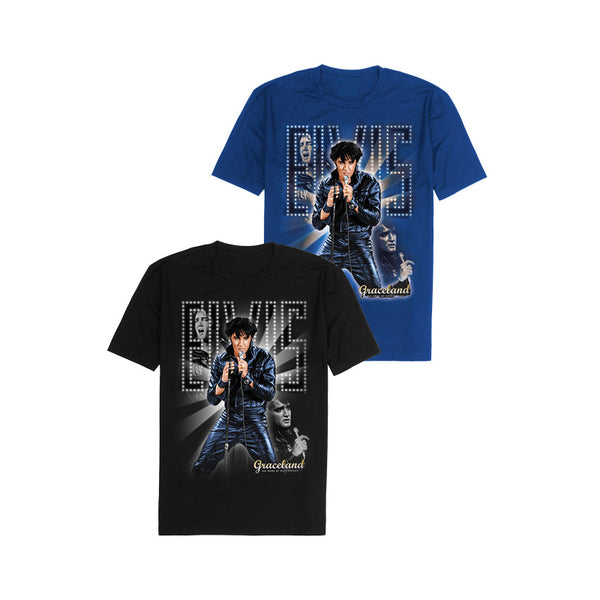 graceland ELVIS 68 Special Black Leather Collage T-Shirt
