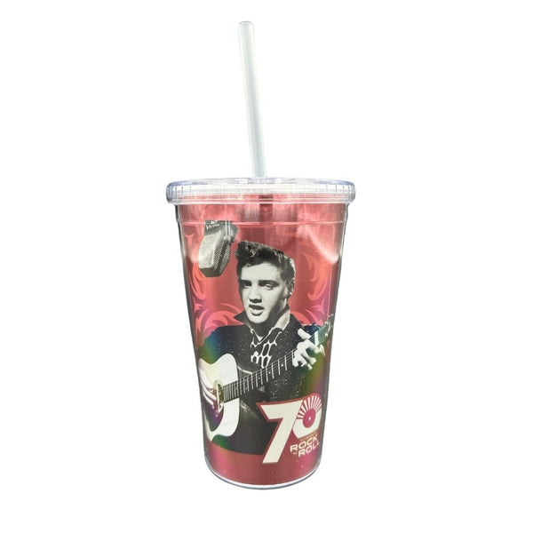Graceland Elvis 70 Years Of Rock N Roll Straw Tumbler