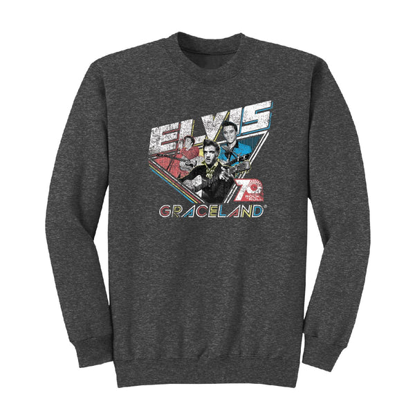 graceland Elvis 70 Years of Rock N Roll Tri Collage Sweatshirt