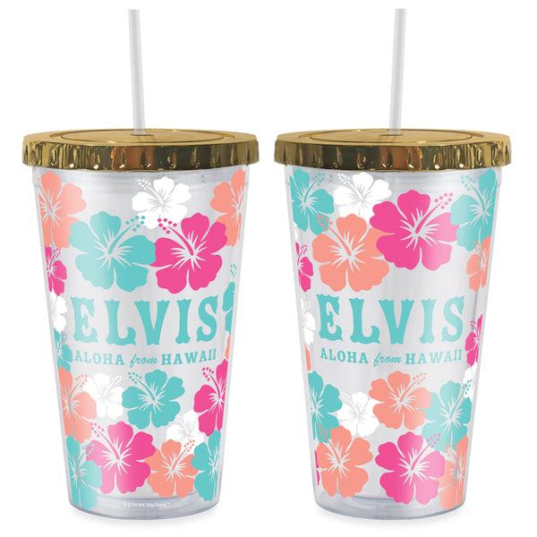 graceland Elvis Aloha From Hawaii Floral Straw Tumbler