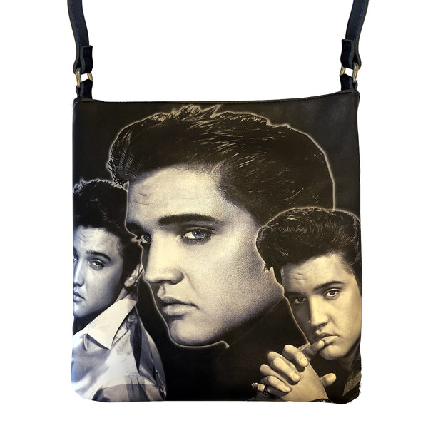 Graceland Elvis Black And White Collage Crossbody Handbag