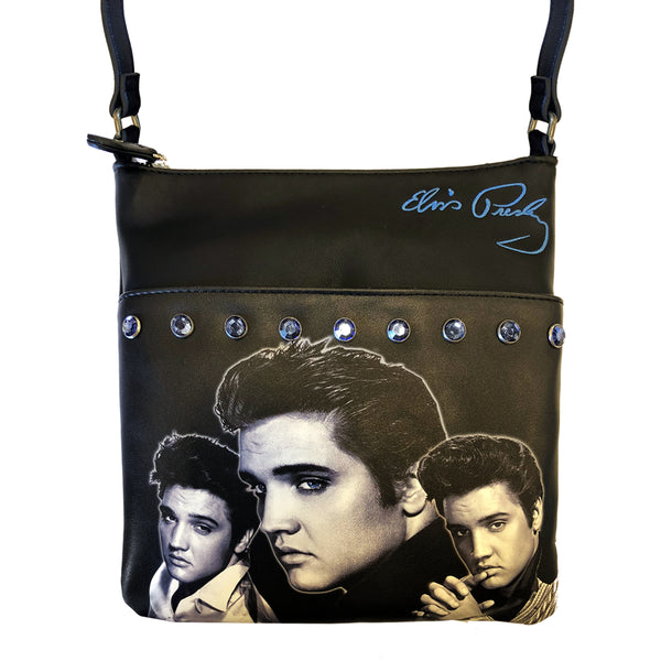 graceland Elvis Black and White Collage Crossbody Handbag