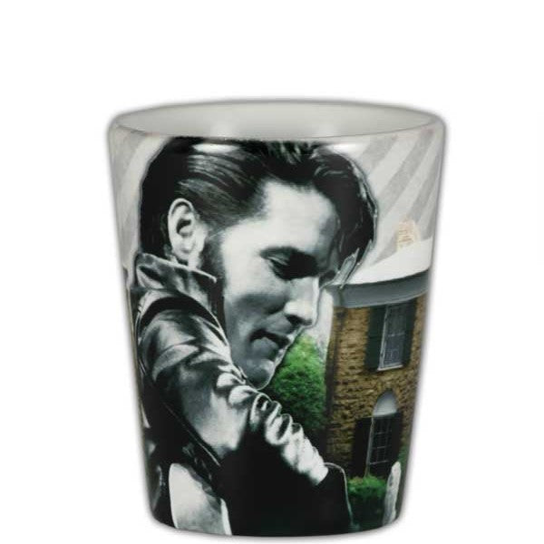 graceland Elvis Black Leather Graceland Photo Shot Glass