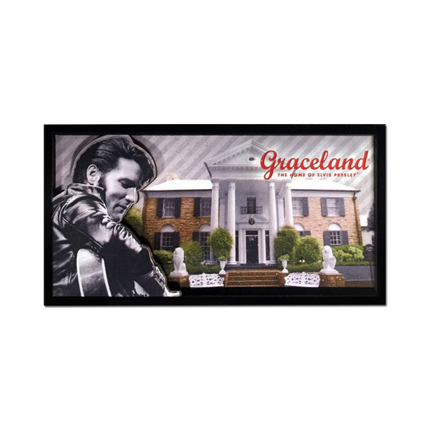Graceland Elvis Black Leather Graceland Photo Wood Magnet