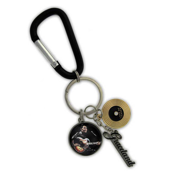 graceland Elvis Black Leather Multi Dangle Carabiner Key Ring