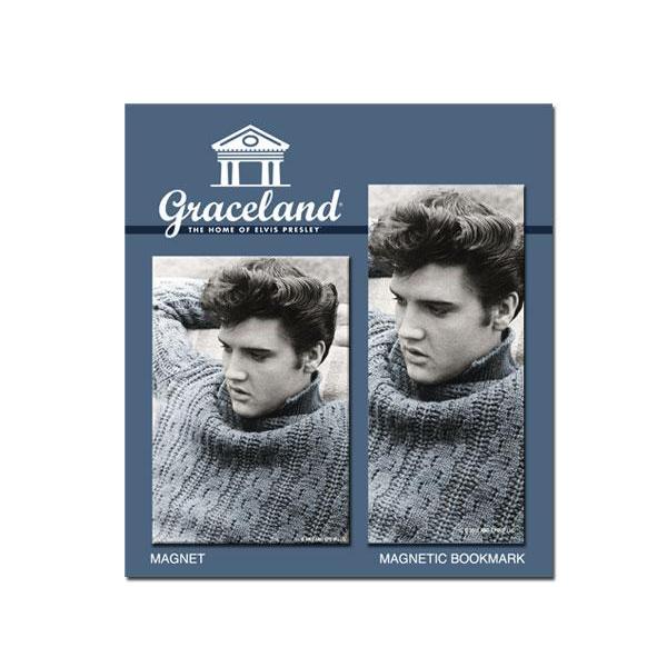 graceland Elvis Blue Sweater Magnet and Bookmark Set