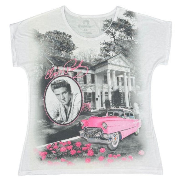 graceland Elvis Graceland Pink Car Roses Women's T-Shirt