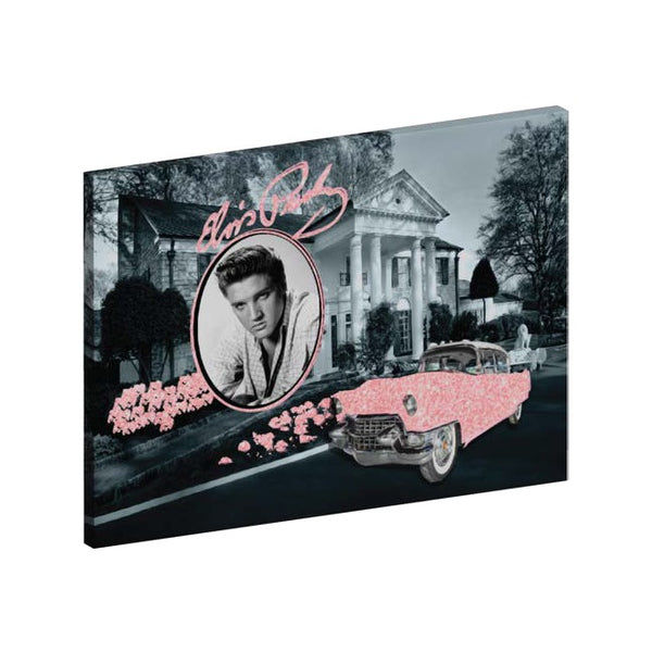 graceland Elvis Pink Classic Car Roses Glitter Magnet