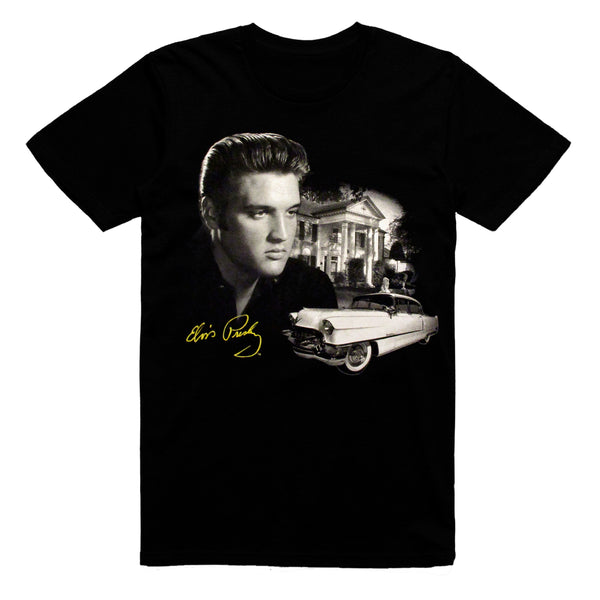 graceland Elvis Portrait Graceland Pink Classic Car T-Shirt