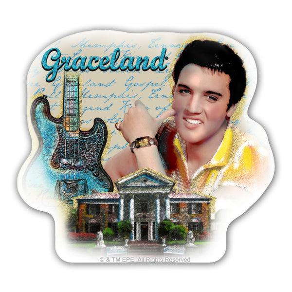 graceland Elvis Presley Graceland Guitar Watercolor Glitter Magnet
