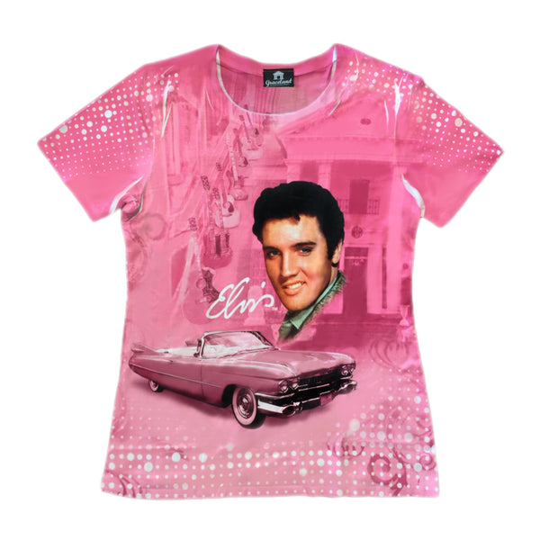 graceland Elvis Presley Pink Classic Car Sublimated Women's T-Shirt