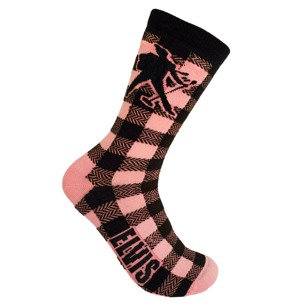 graceland Elvis Presley Pink Silhouette Buffalo Plaid Sock