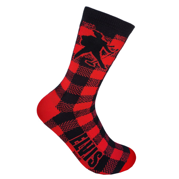 graceland Elvis Presley Red Silhouette Buffalo Plaid Sock