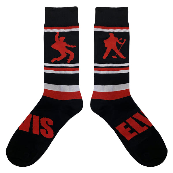 Graceland Elvis Silhouette Black And Red Striped Socks