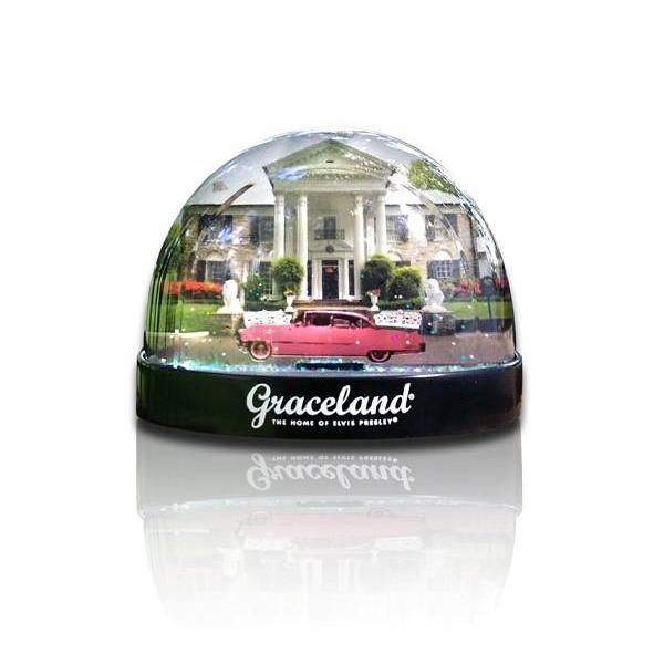 graceland Graceland and Pink Classic Car Snowglobe Magnet