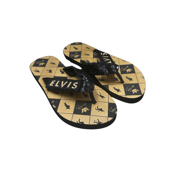 Graceland Elvis Crown Sequin Flip Flops