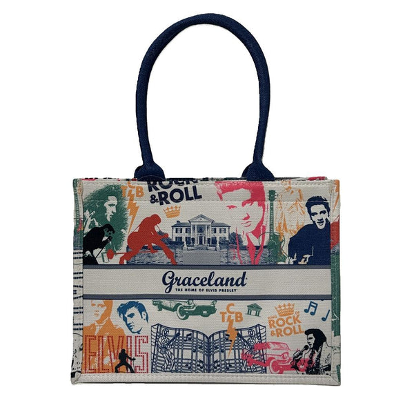 graceland Elvis Graceland Collage Canvas Tote
