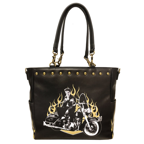 Graceland Elvis Motorcycle Flames Tote Bag