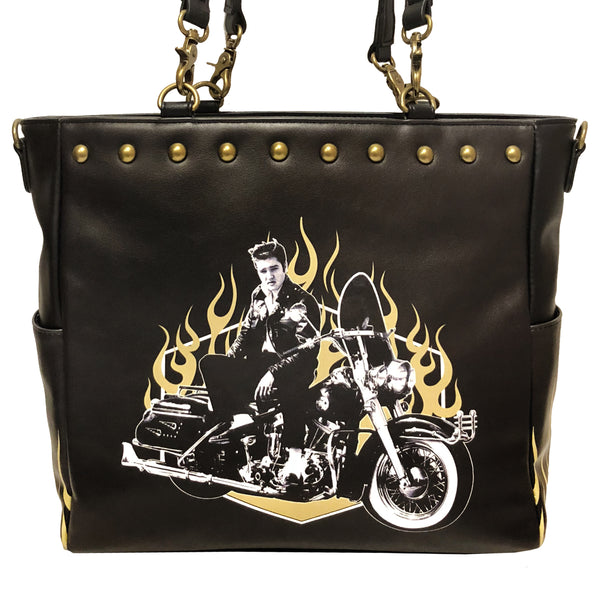 graceland Elvis Motorcycle Flames Tote Bag