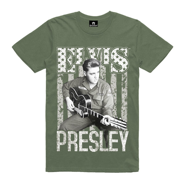 graceland Elvis Presley Guitar Flag Army T-Shirt