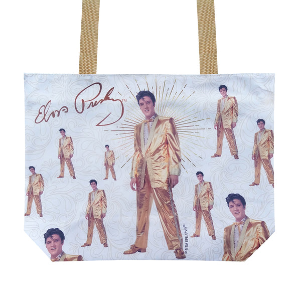Graceland Elvis Repeat Gold Lame Tote Bag