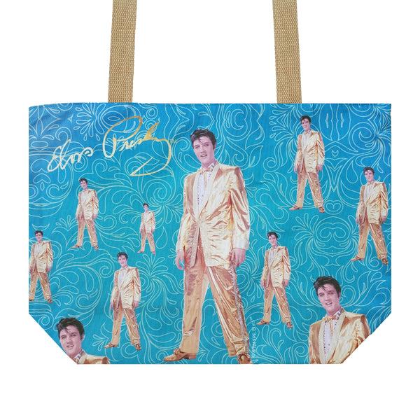 graceland Elvis Repeat Gold Lame Tote Bag