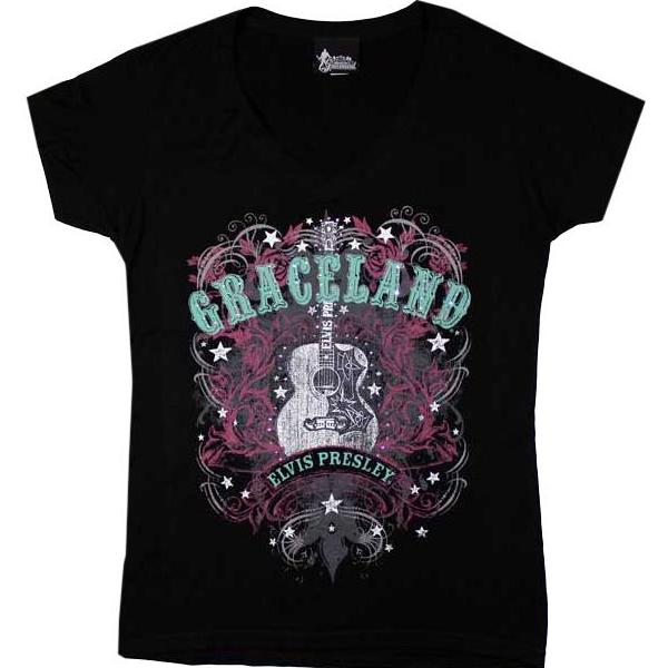 graceland Graceland Guitar Rhinestone Embellished Women's V-Neck T-Shirt