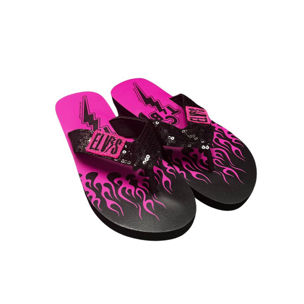 Graceland TCB Flames Sequin Flip Flops