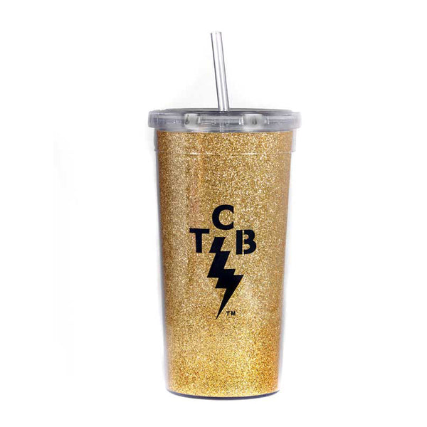 graceland TCB Gold Glitter Straw Travel Tumbler