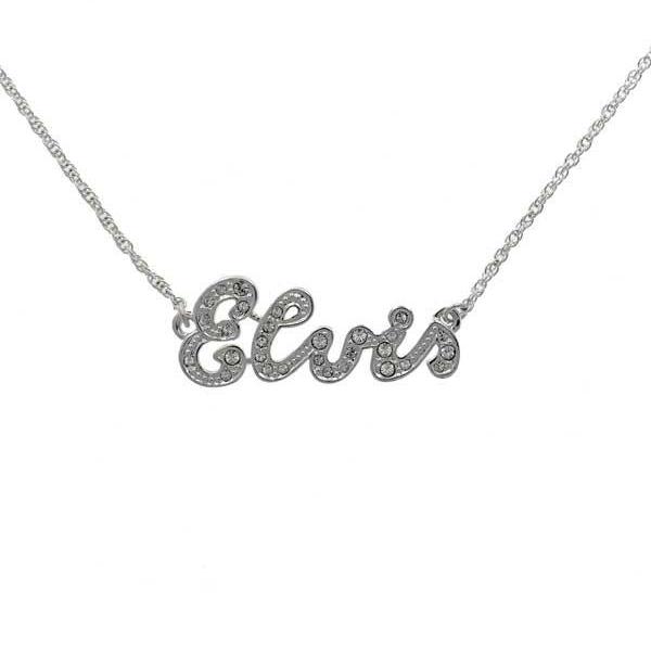Graceland Lowell Hays Sterling Silver Plated Crystal Elvis Signature Necklace