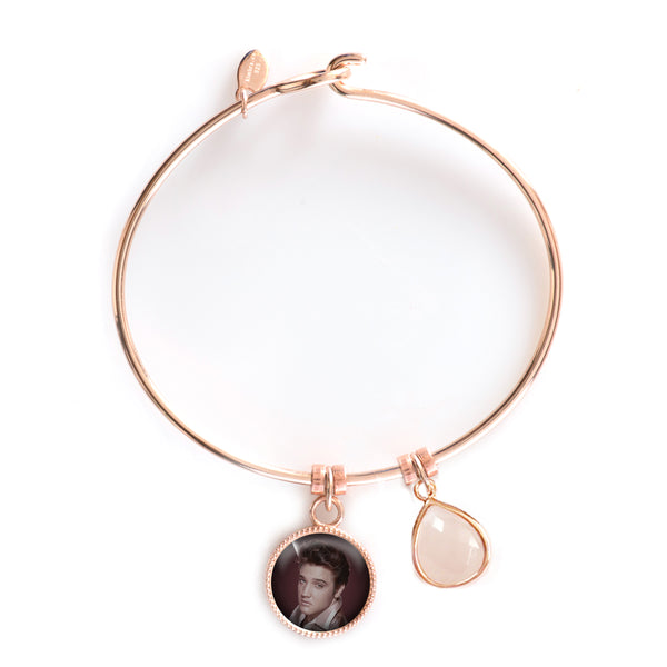 graceland Rose Gold Plated Elvis Charm Bangle Bracelet