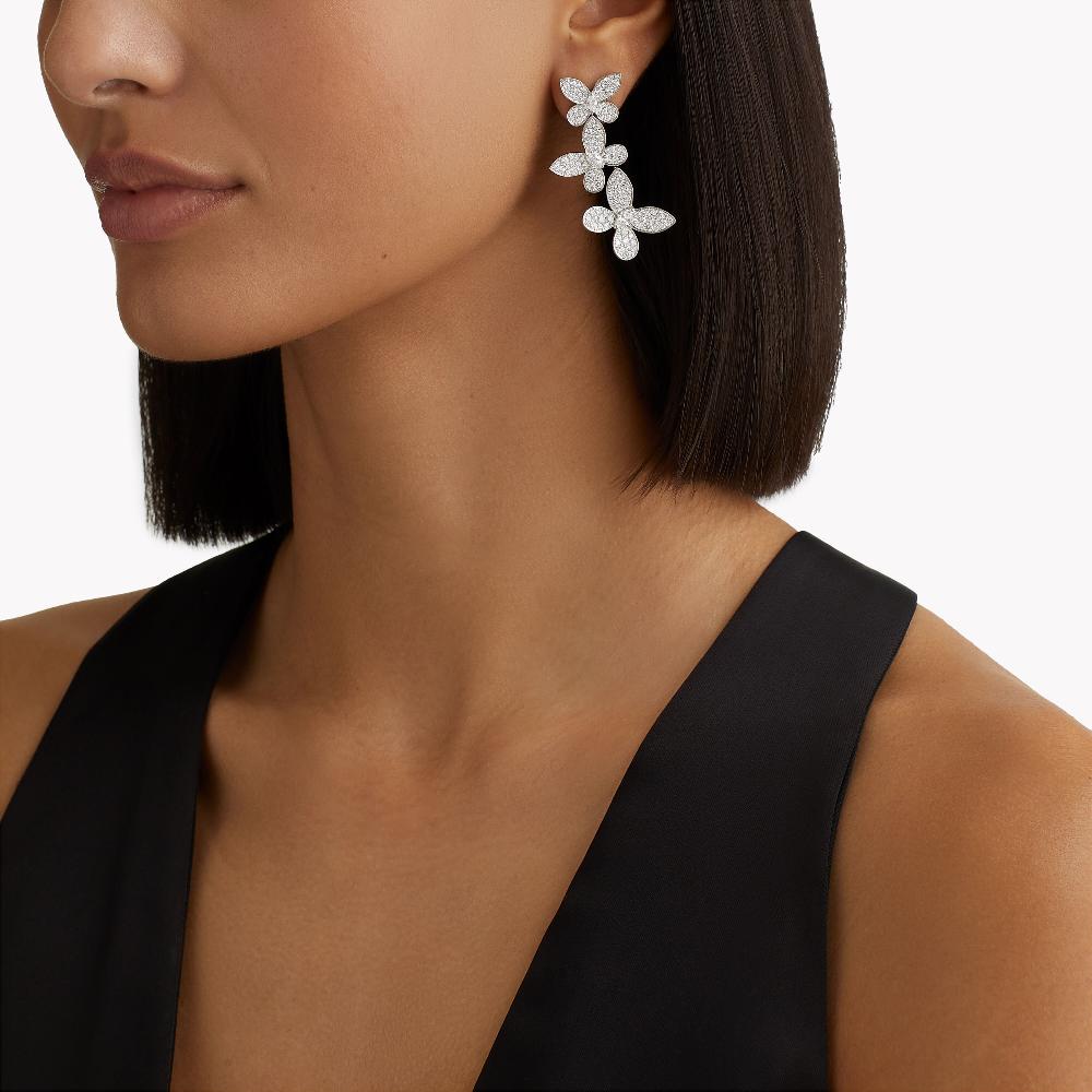Graff Fragrances Triple Pavé Butterfly Diamond Drop Earrings