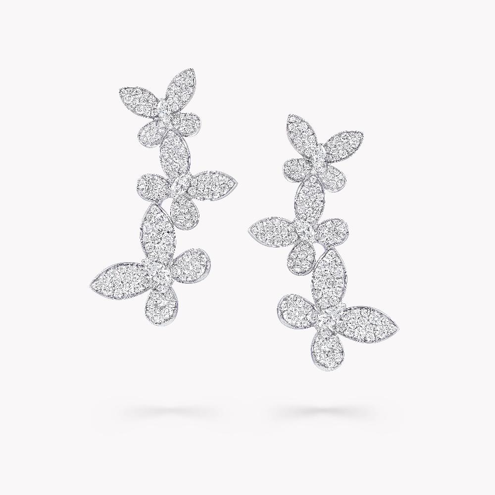 graff fragrances Triple Pavé Butterfly Diamond Drop Earrings