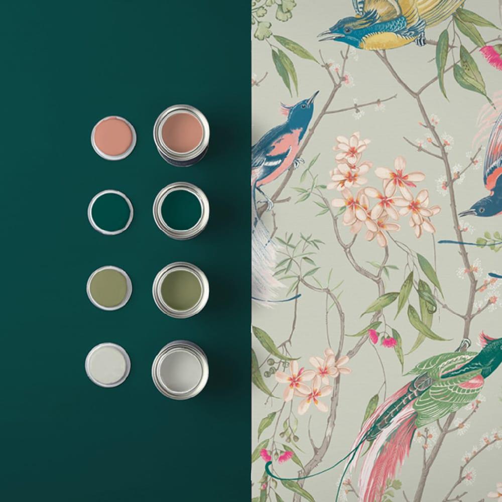 Graham & Brown Clavering Birds Morning Sage Wallpaper