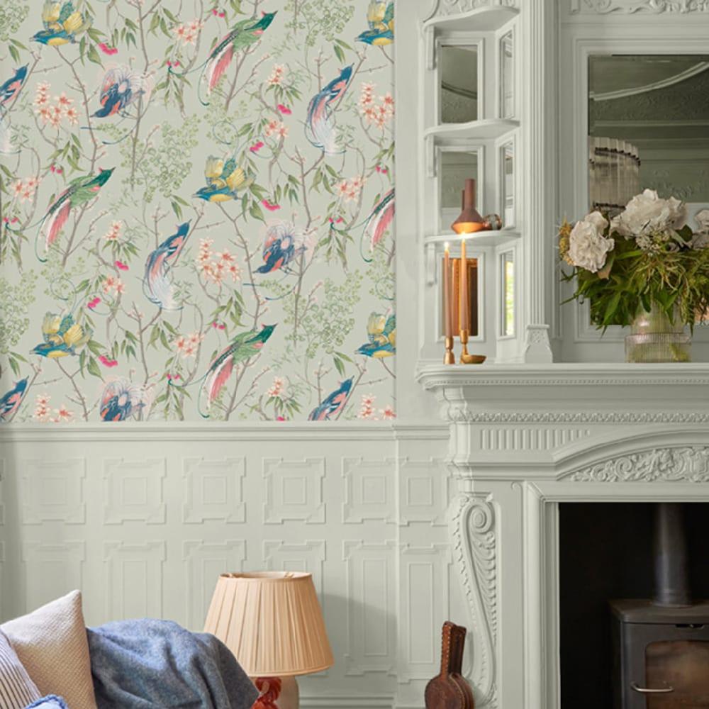 graham & brown Clavering Birds Morning Sage Wallpaper