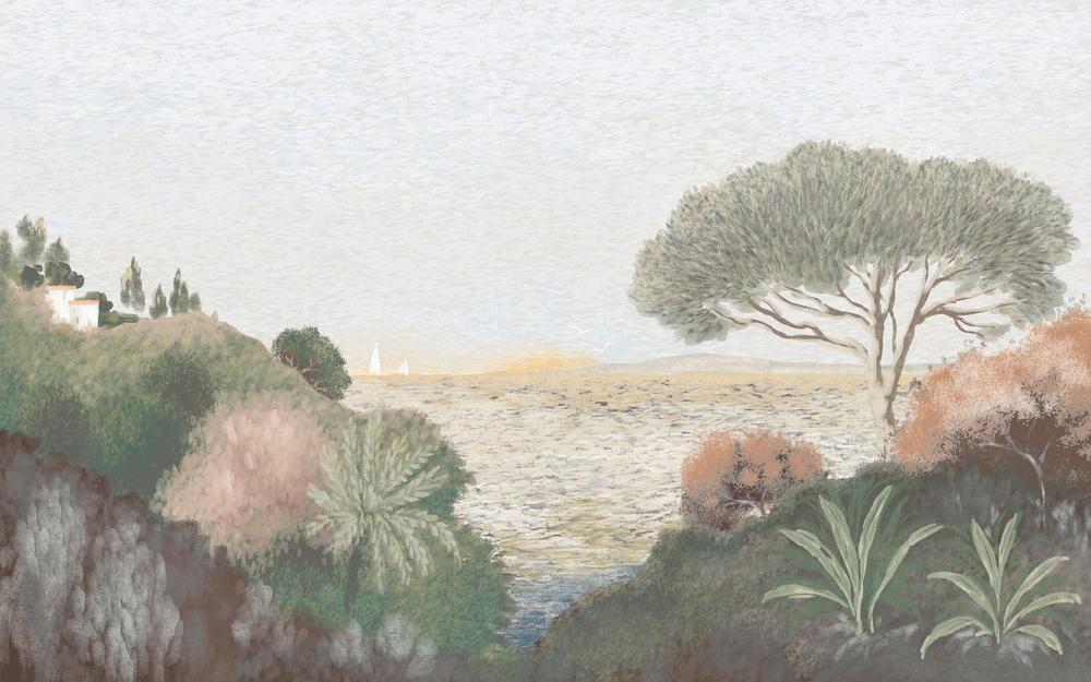 Graham & Brown Coastal Horizon Green Muted Pinks Bespoke Mural