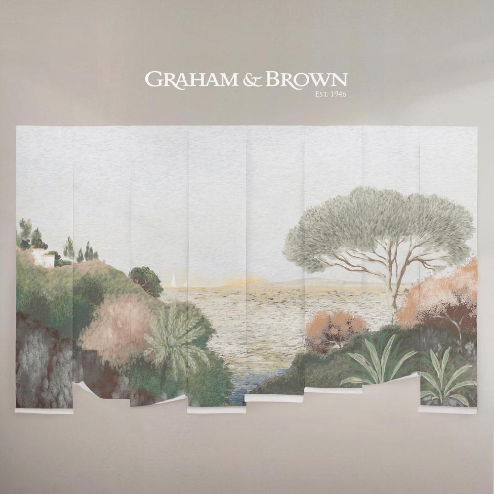 Graham & Brown Coastal Horizon Green Muted Pinks Bespoke Mural