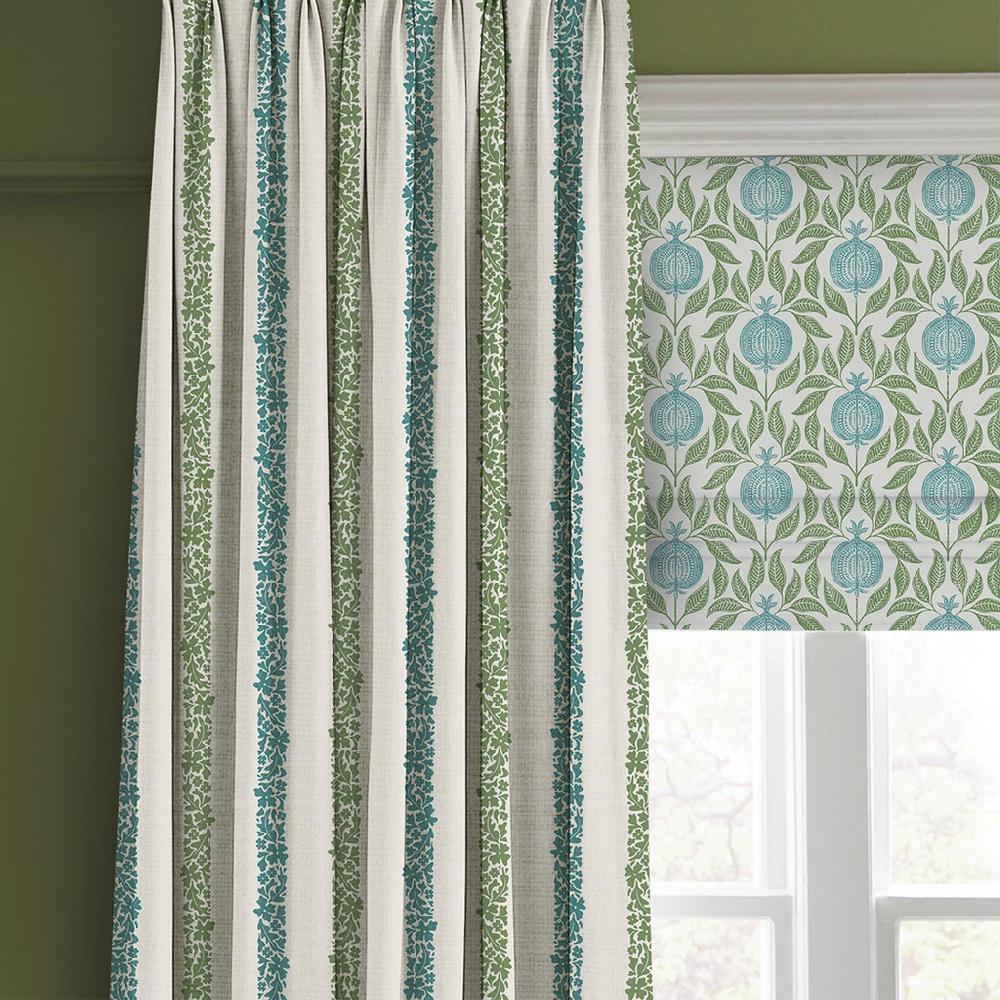 Graham & Brown Floral Boheme Stripe Bright Blue And Green Curtain