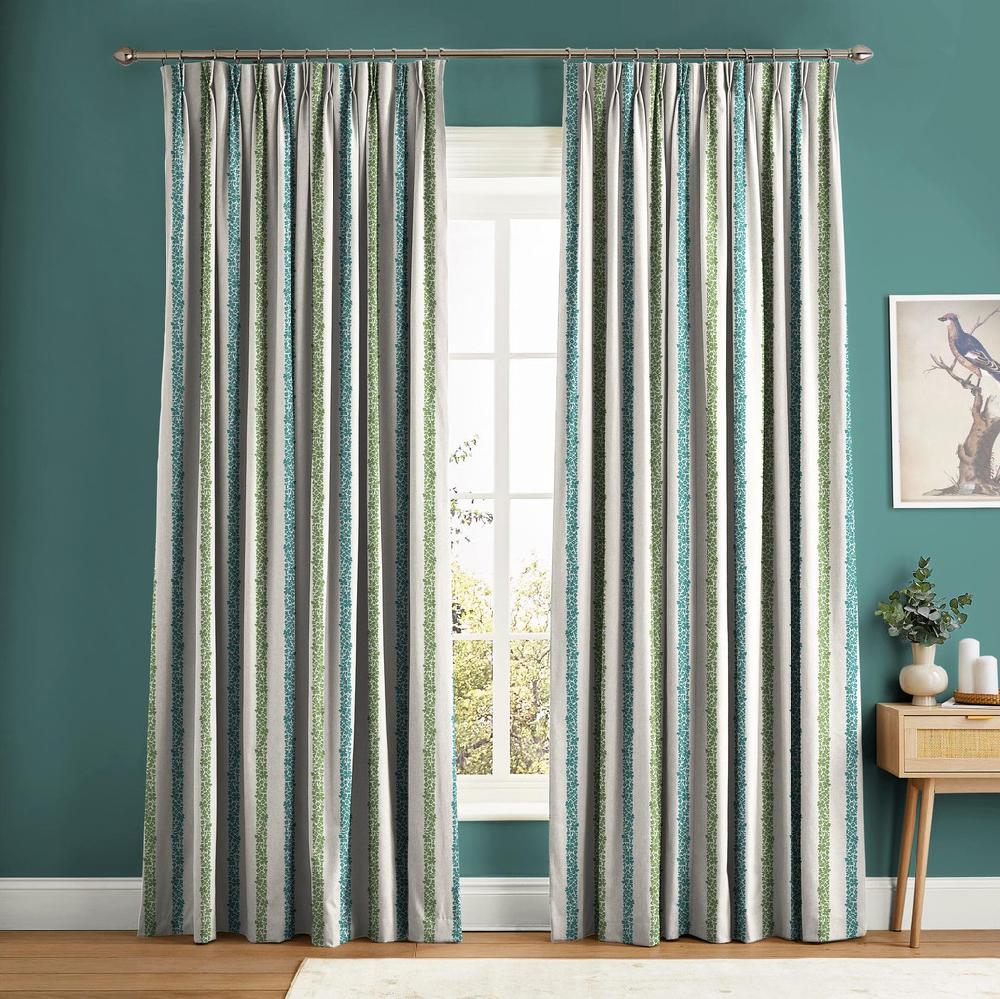 graham & brown Floral Boheme Stripe Bright Blue and Green Curtain
