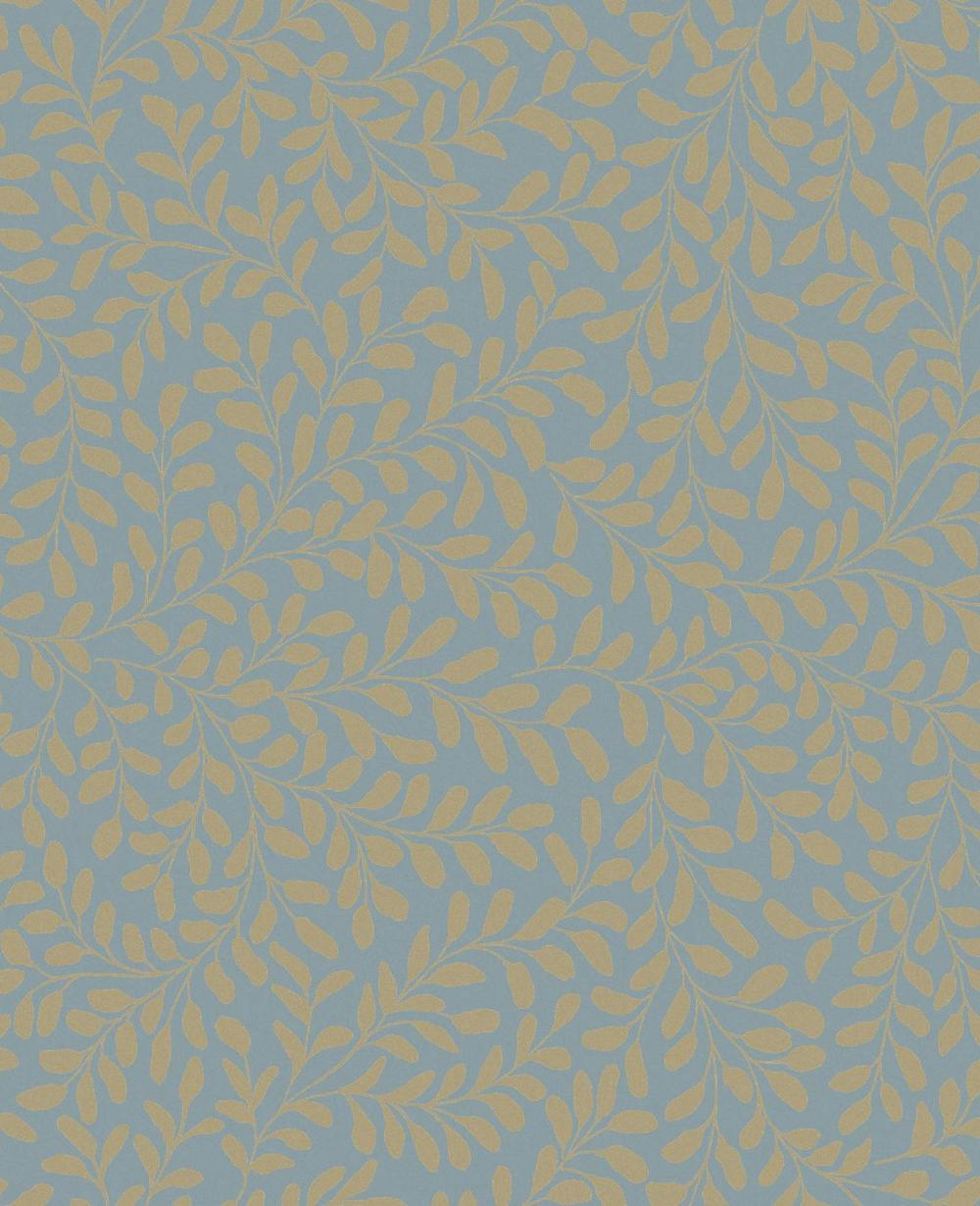 Graham & Brown Gilded Leaf Sky Blue & Pale Gold Wallpaper