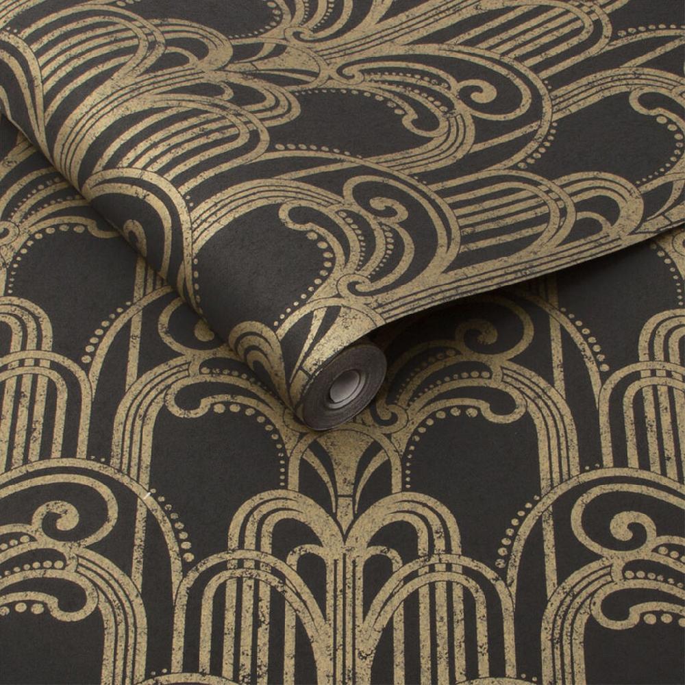 Graham & Brown Art Deco Black And Gold Wallpaper